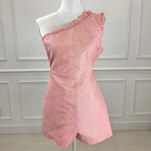 Naked Zebra Pink Linen Blend One Shoulder Ruffled Romper Shorts Size M